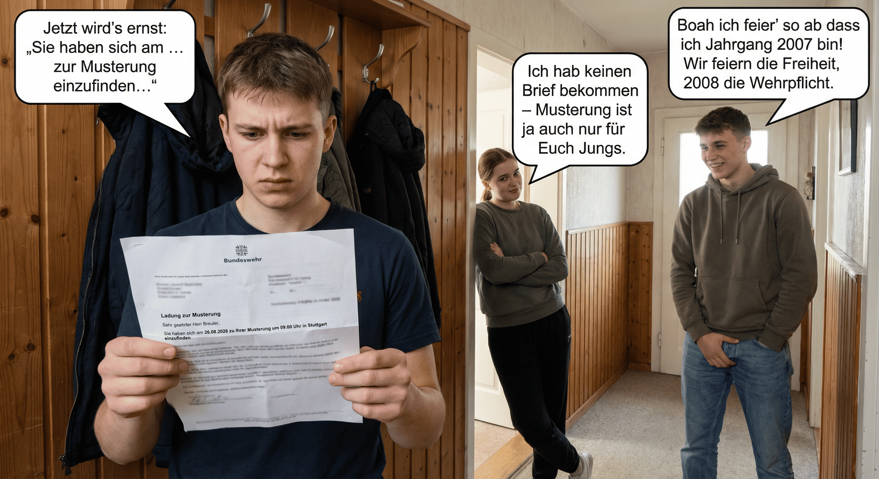 Jonas öffnet den amtlichen Brief – Einladung zur Musterung